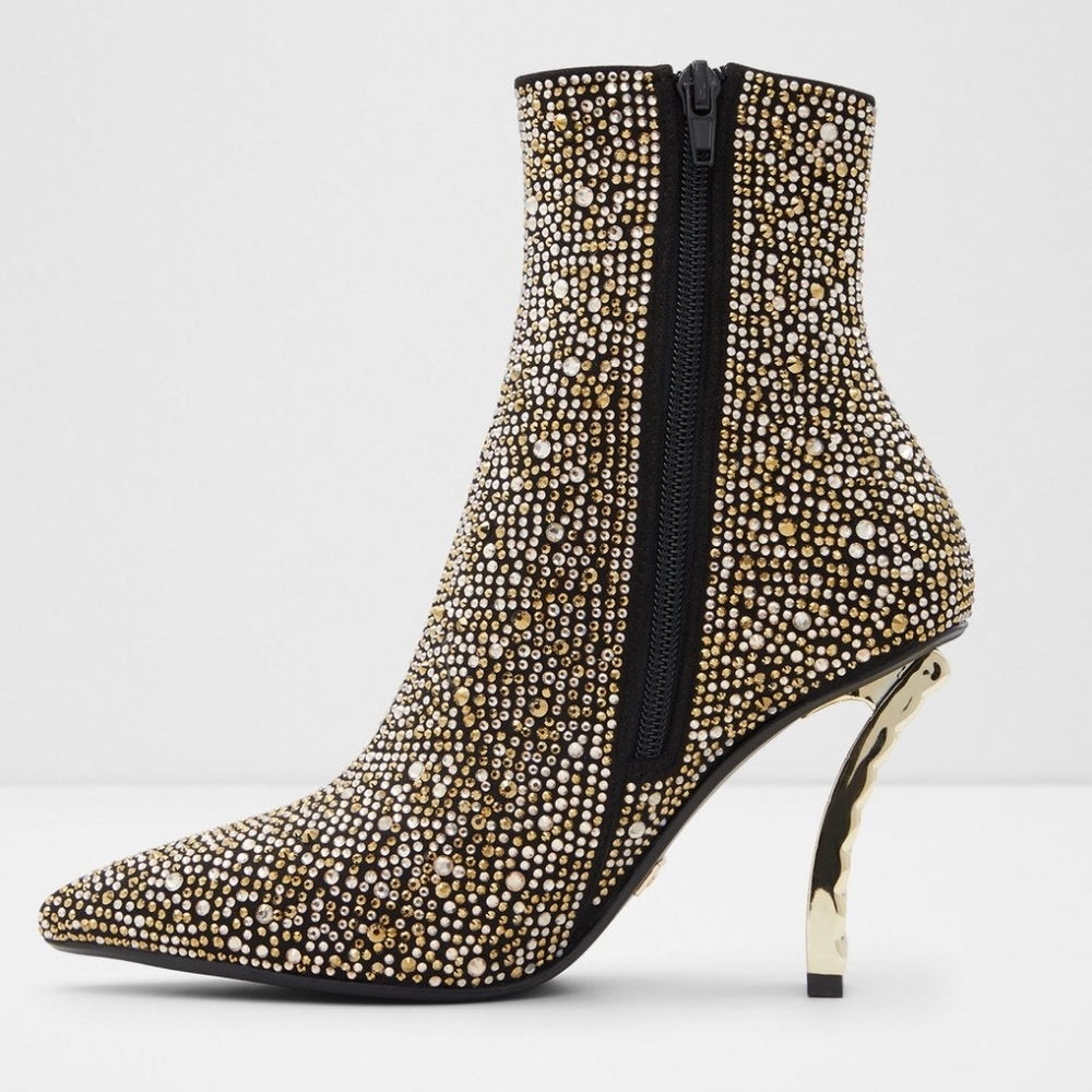 NEW Aldo Black/Gold Studded Lure Curved Heel Ankle Booties 6 - Picture 8 of 12